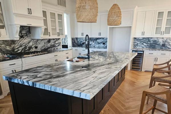 Modern kitchen remodel in Brandon, FL with new cabinets, island, countertops, and appliances