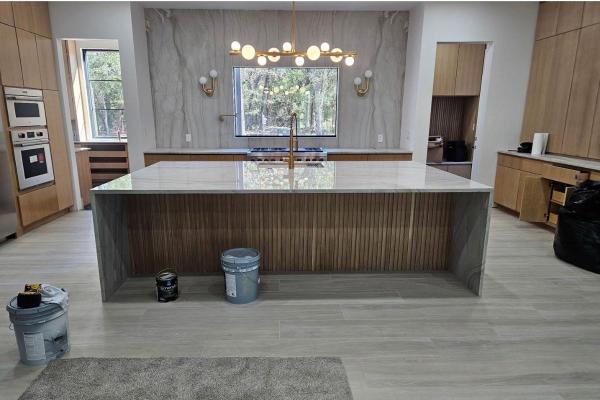 Kitchen remodeling work in progress with new cabinets being installed in Brandon, FL